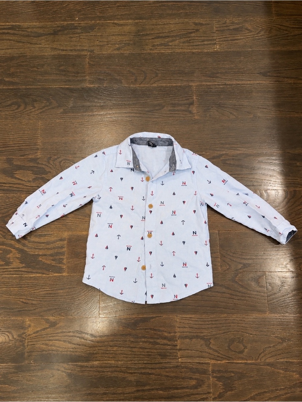 Nautica Nautical Anchor Print Long-Sleeve Shirt - White & Navy